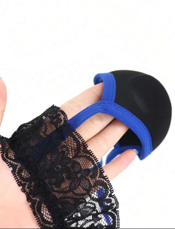 Fashionable Black Cup With Vibrant Blue Trim, Black Waistband With Lace Trim Men's Lingerie